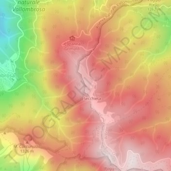 Mappa topografica Monte Secchieta, altitudine, rilievo