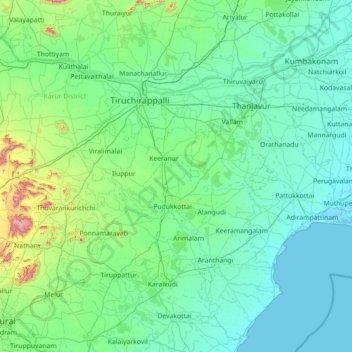 Mappa topografica Pudukkottai, altitudine, rilievo