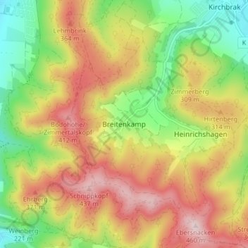 Mappa topografica Breitenkamp, altitudine, rilievo