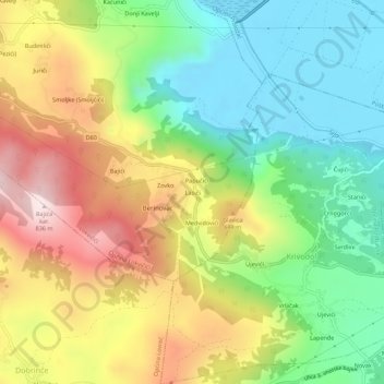 Mappa topografica Lasići, altitudine, rilievo