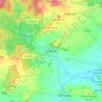 Mappa topografica Schöna, altitudine, rilievo