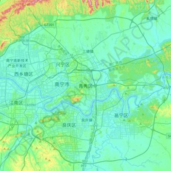 Mappa topografica 青秀区, altitudine, rilievo