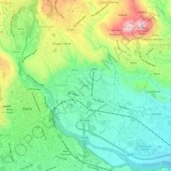 Mappa topografica Prato, altitudine, rilievo