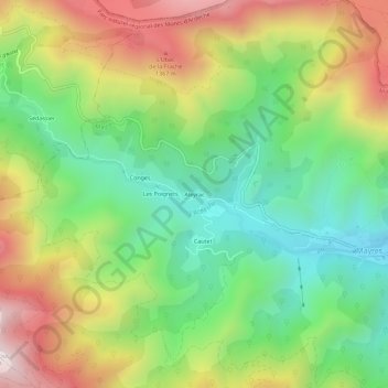 Mappa topografica Aleyrac, altitudine, rilievo