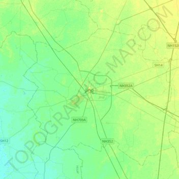 Mappa topografica Jind, altitudine, rilievo