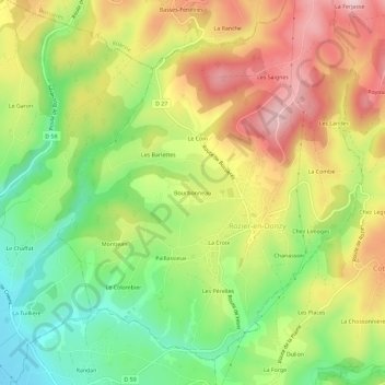 Mappa topografica Bourbonneau, altitudine, rilievo