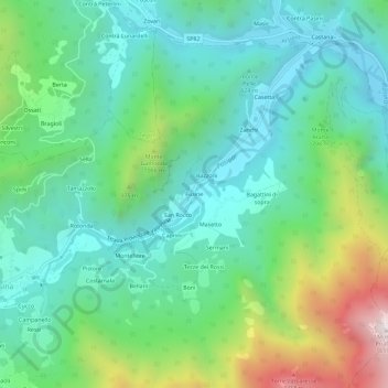 Mappa topografica Fusine, altitudine, rilievo