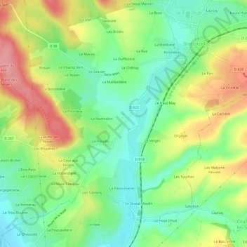 Mappa topografica La Saussaie, altitudine, rilievo