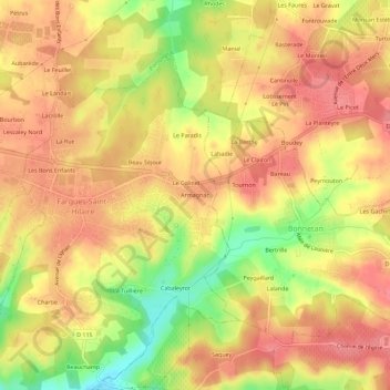 Mappa topografica Armagnac, altitudine, rilievo