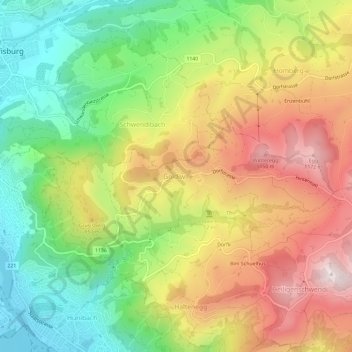 Mappa topografica Goldiwil, altitudine, rilievo