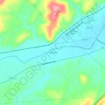 Mappa topografica Plains Mill, altitudine, rilievo