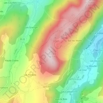 Mappa topografica Narmont, altitudine, rilievo