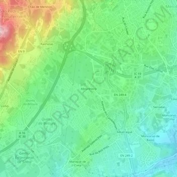 Mappa topografica Abrunheira, altitudine, rilievo