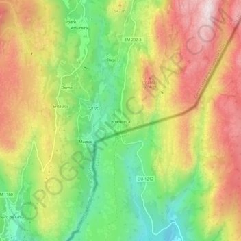 Mappa topografica Ameijoeira, altitudine, rilievo