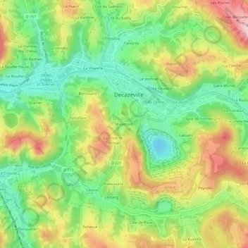 Mappa topografica Miramont, altitudine, rilievo