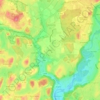 Mappa topografica Haslach, altitudine, rilievo