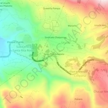 Mappa topografica Santa Rita Kasapata, altitudine, rilievo