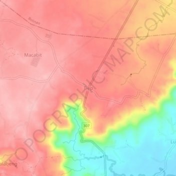 Mappa topografica Tiep, altitudine, rilievo