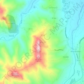 Mappa topografica Torriana, altitudine, rilievo