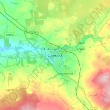 Mappa topografica Cumnock, altitudine, rilievo