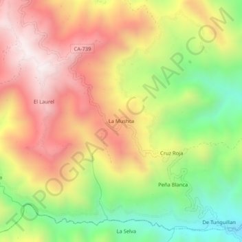 Mappa topografica La Mushca, altitudine, rilievo