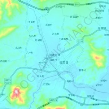Mappa topografica 河婆街道, altitudine, rilievo