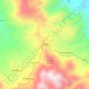 Mappa topografica Portete, altitudine, rilievo