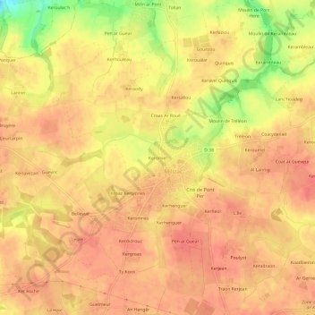 Mappa topografica Keronvel, altitudine, rilievo