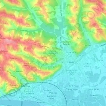 Mappa topografica Le Fraisse, altitudine, rilievo