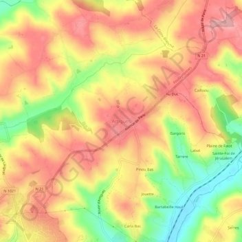 Mappa topografica Artigues, altitudine, rilievo