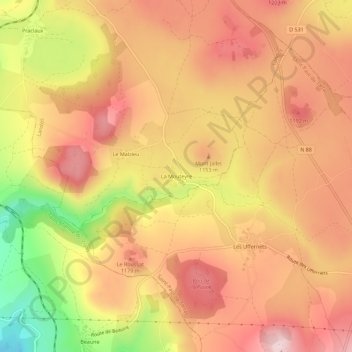 Mappa topografica La Mouteyre, altitudine, rilievo