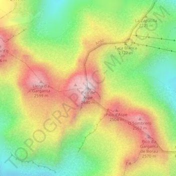 Mappa topografica Pico de Aspe, altitudine, rilievo