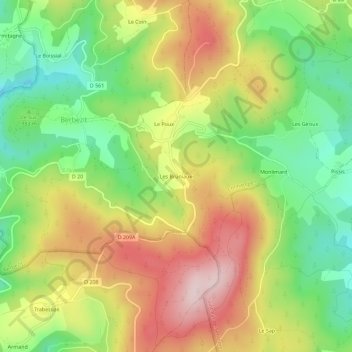 Mappa topografica Les Bruniaux, altitudine, rilievo