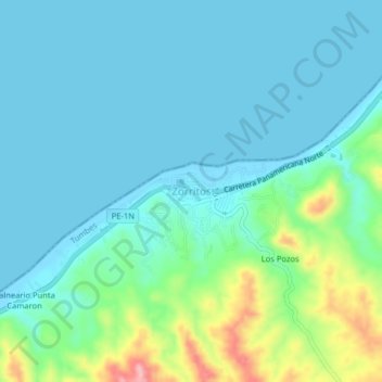 Mappa topografica Zorritos, altitudine, rilievo