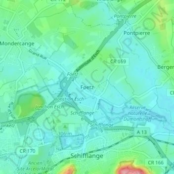 Mappa topografica Foetz, altitudine, rilievo
