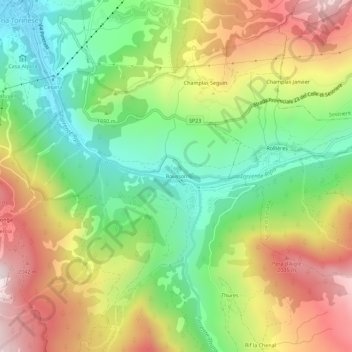 Mappa topografica Bousson, altitudine, rilievo