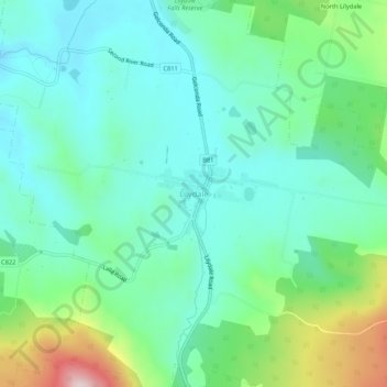 Mappa topografica Lilydale, altitudine, rilievo