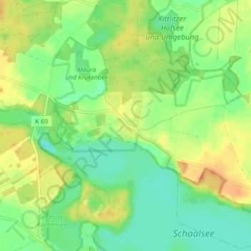 Mappa topografica Dargow, altitudine, rilievo