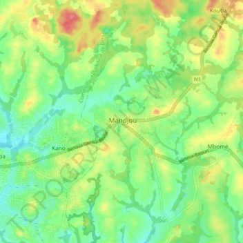 Mappa topografica Mandjou, altitudine, rilievo