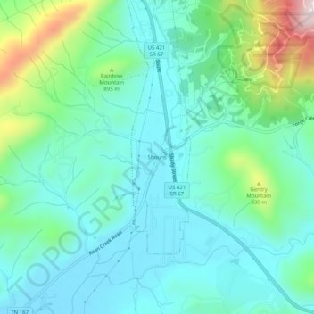 Mappa topografica Shouns, altitudine, rilievo