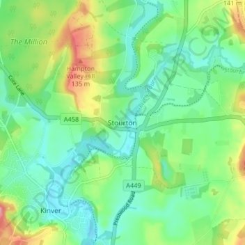 Mappa topografica Stourton, altitudine, rilievo
