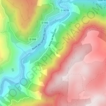 Mappa topografica Gorges du Tarn, altitudine, rilievo