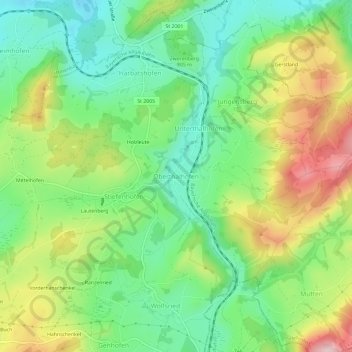 Mappa topografica Oberthalhofen, altitudine, rilievo