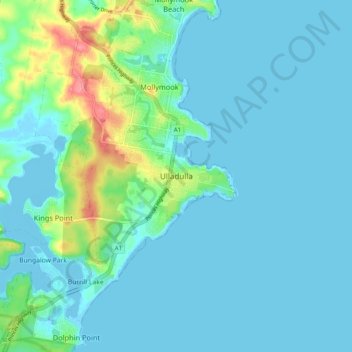 Mappa topografica Ulladulla, altitudine, rilievo