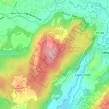 Mappa topografica Cady Hill, altitudine, rilievo