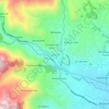 Mappa topografica Sayausi, altitudine, rilievo