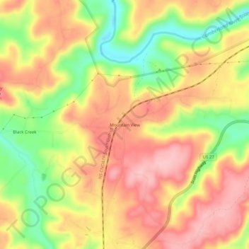 Mappa topografica Mountain View, altitudine, rilievo