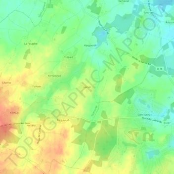 Mappa topografica Kervin, altitudine, rilievo