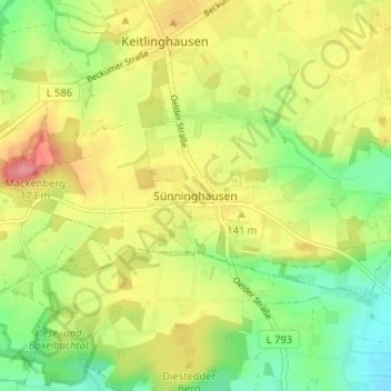 Mappa topografica Sünninghausen, altitudine, rilievo