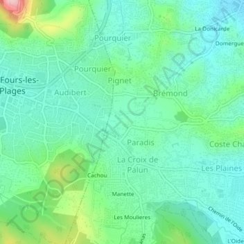 Mappa topografica Bastian, altitudine, rilievo
